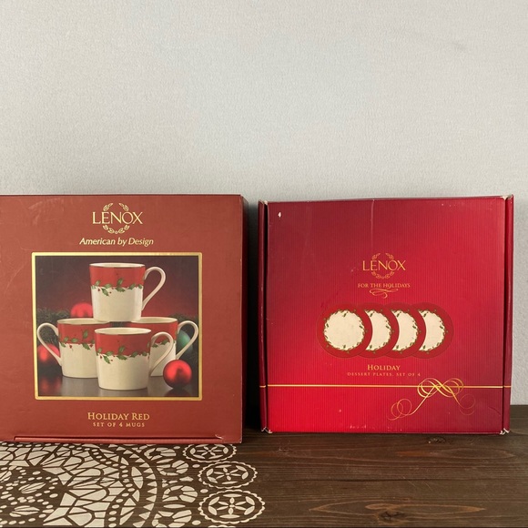 Lenox Holiday Red Dessert Plates Mugs Set of 4 - Picture 5 of 9